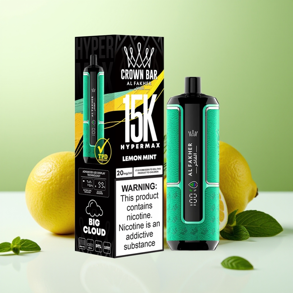 Al Fakher Crown Bar 15K Hypermax Disposable Vape Kit ليمون نعناع سعة 22 مل