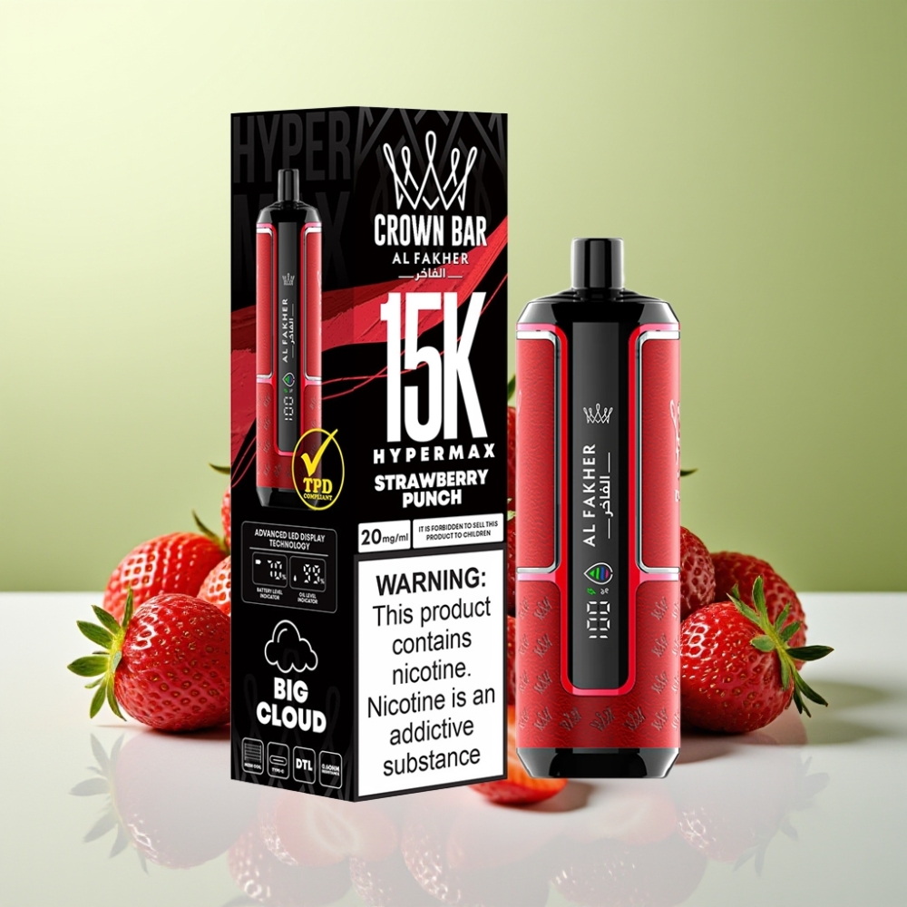 Al Fakher Crown Bar 15K Hypermax Disposable Vape Kit فراولة بنش سعة 22مل