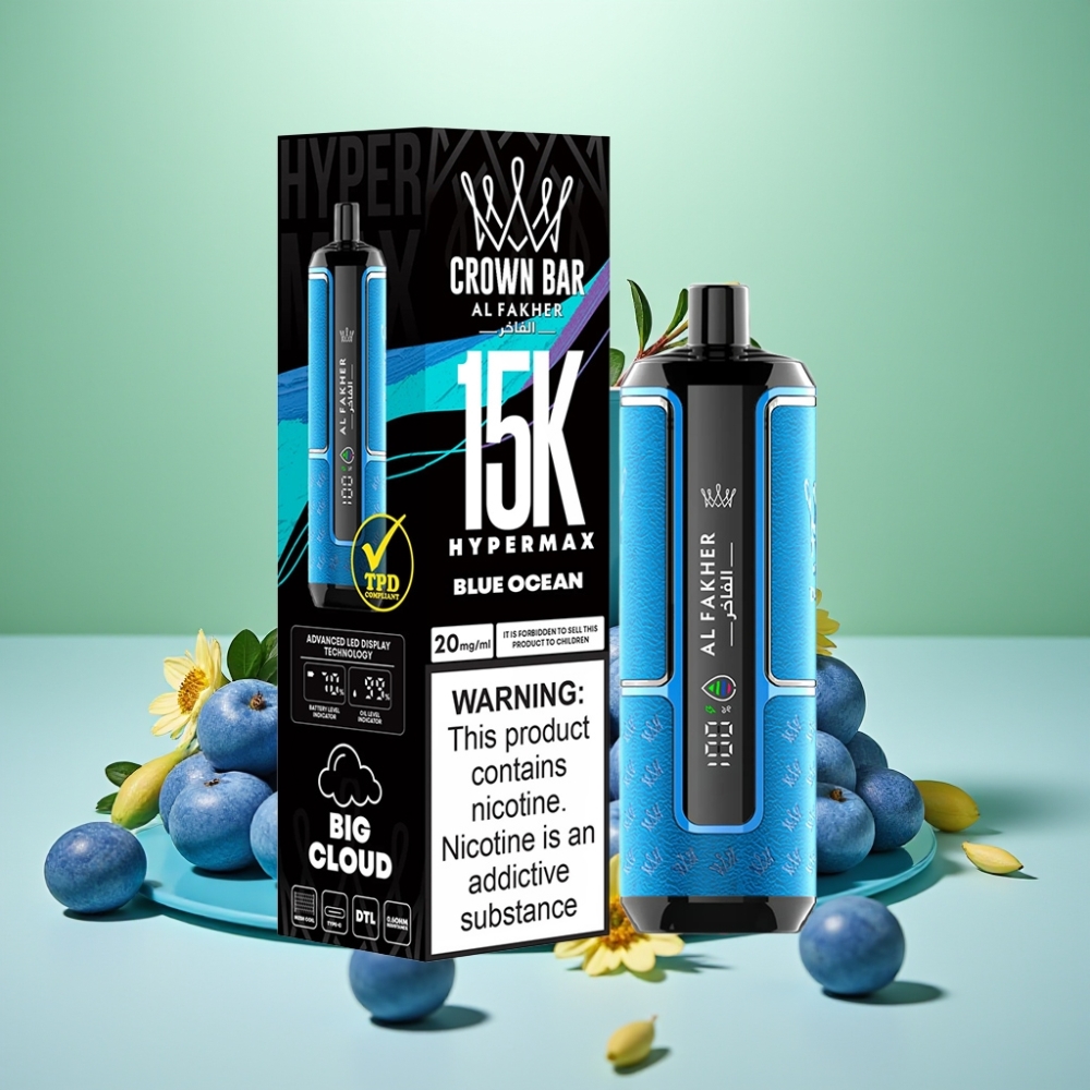 Al Fakher Crown Bar 15K Hypermax Disposable Vape Kit المحيط الأزرق سعة 22 مل