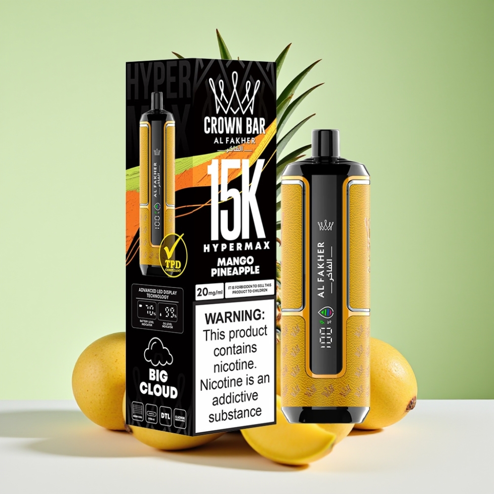 Al Fakher Crown Bar 15K Hypermax Disposable Vape Kit مانجو أناناس مع سعة 22مل و 6000 نفخة