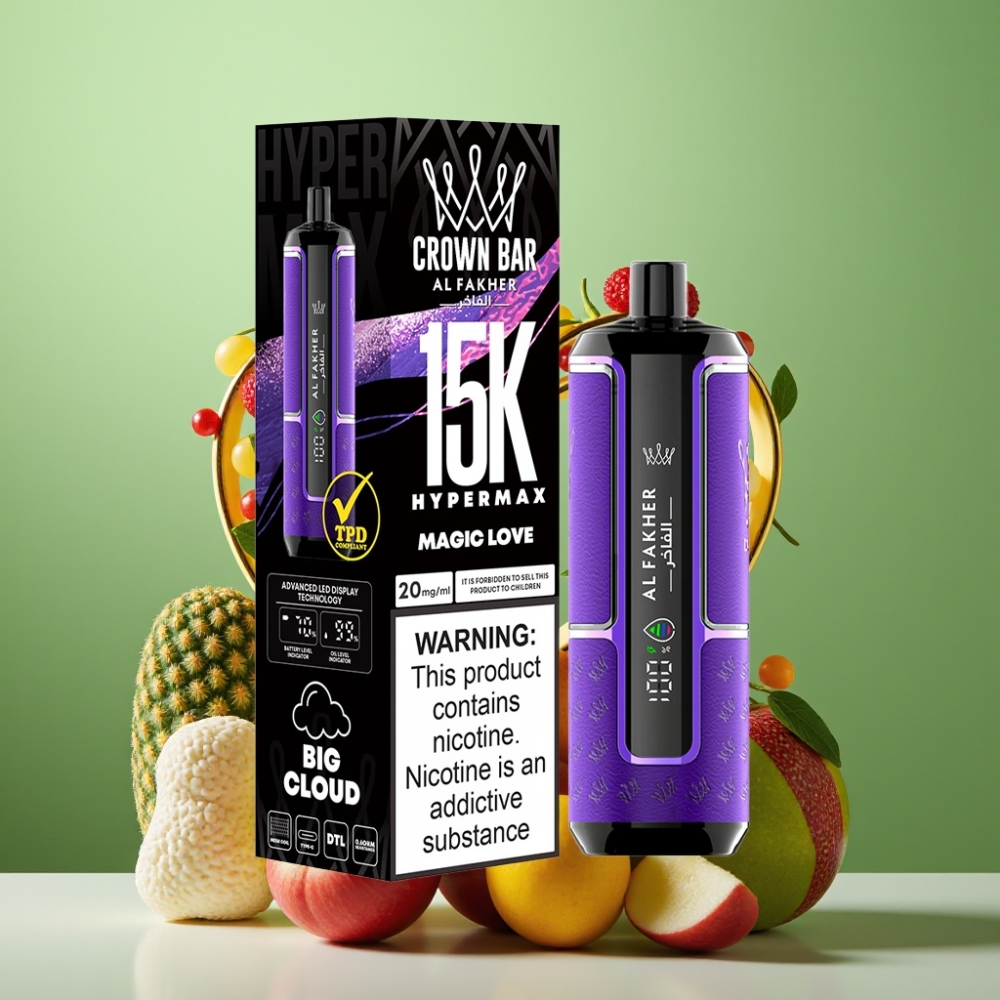Al Fakher Crown Bar 15K Hypermax Vape Kit Magic Love سعة 22 مل و 600 مللي أمبير