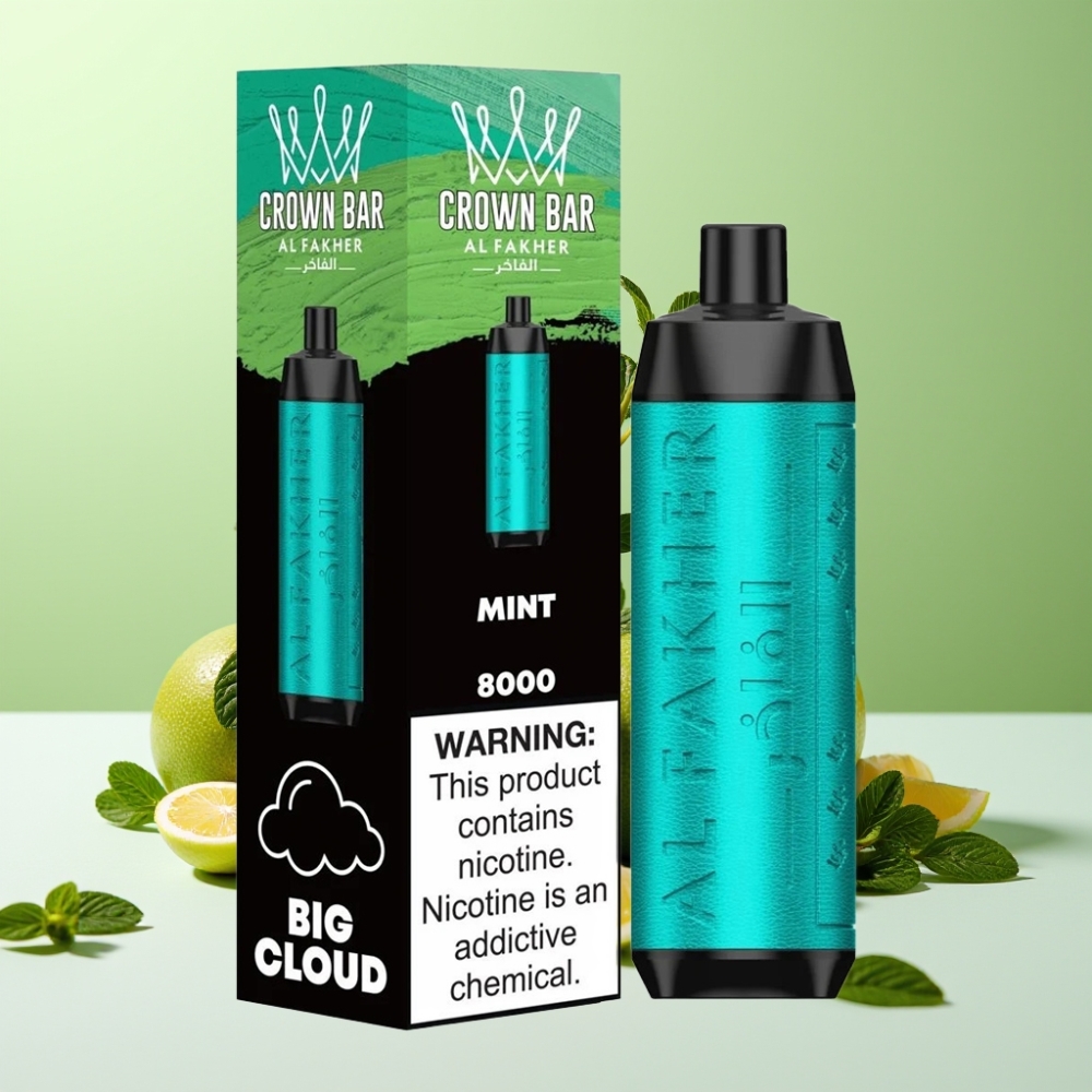 Al Fakher Crown Bar 8000 Crystal Disposable Vape نعناع - 18مل سعة، 8000 نفخة