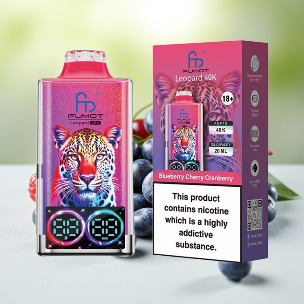 Fumot Leopard 40000 نَفثات تبغ إلكتروني زُرقية توت وكريز وتوت بري، 5% نيكوتين، شحن Type-C