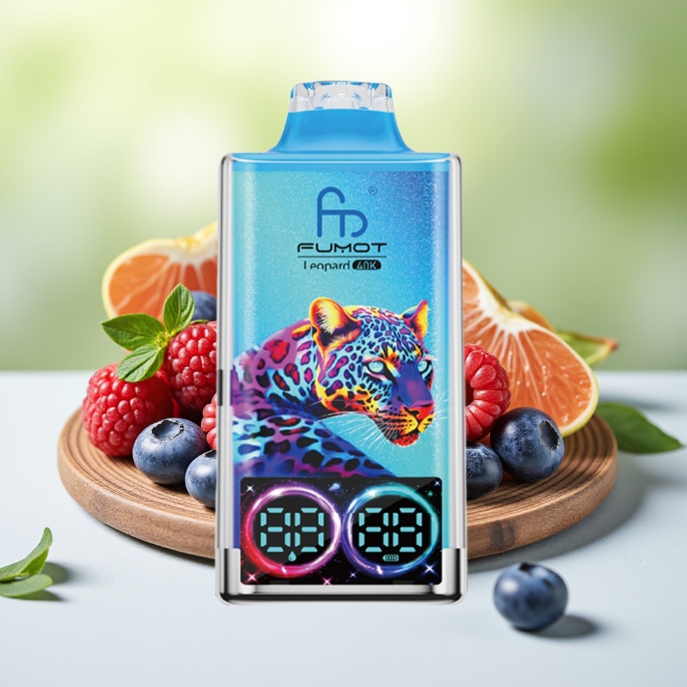 Fumot Leopard 40000 بخاخ قابل للتخلص منه توت أزرق وتوت العُلّيق، مع شاشة رقمية وعمر بطارية 700mAh