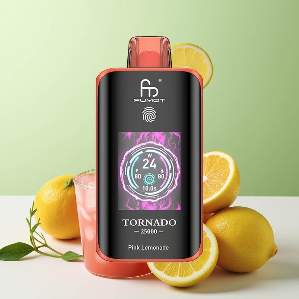 Fumot Tornado 25000 نفخة شاشة إتش دي بنكهة الليمون الوردي
