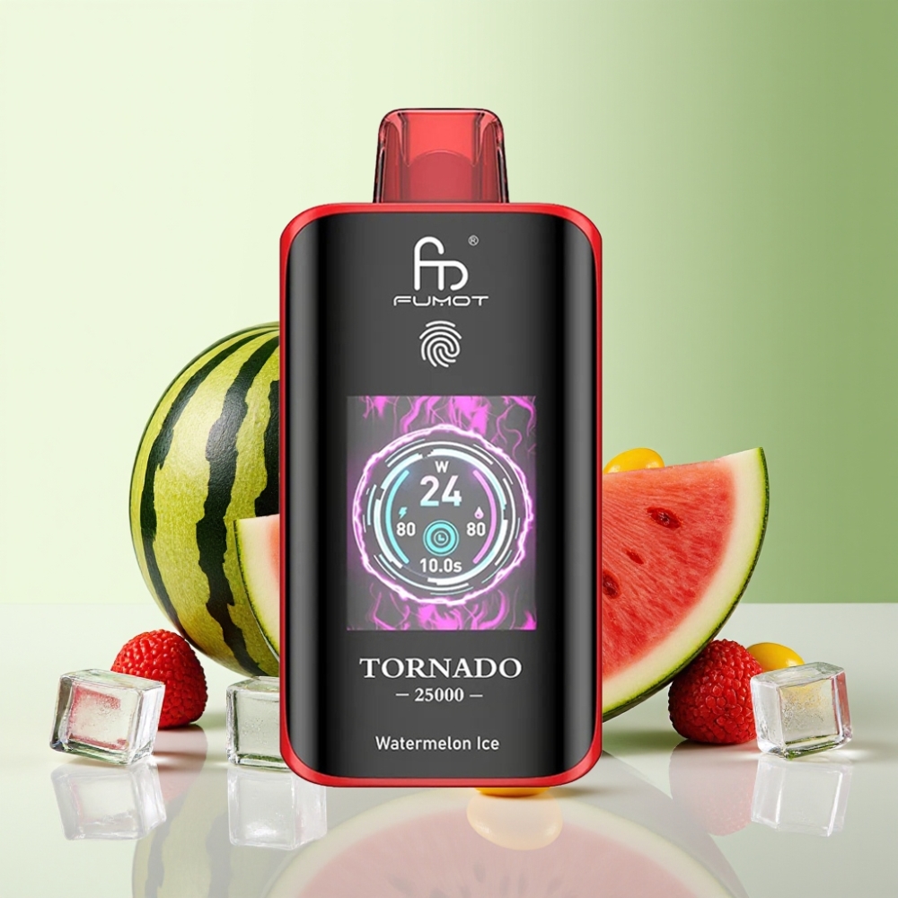 Fumot Tornado 25000 نفخة شاشة عالية الدقة بطارية قابلة لإعادة الشحن بنكهة البطيخ المثلج