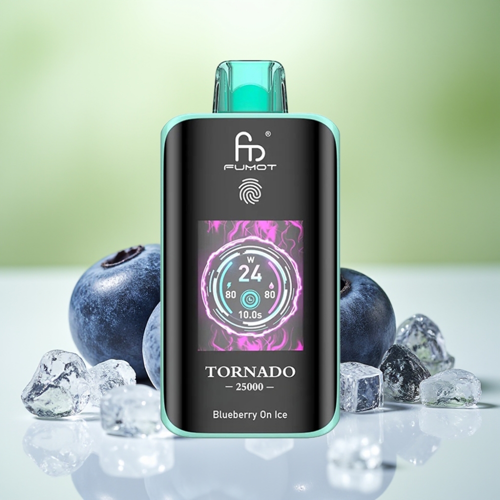 Fumot Tornado 25000 نفخة شيشة إلكترونية بلوبيري أون آيس مع شاشة إتش دي وبطارية قابلة للشحن