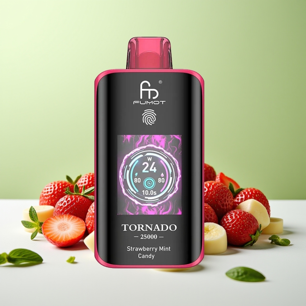 Fumot Tornado 25000 نفخة شاشة HD بنكهة الفراولة بالنعناع الحلوى