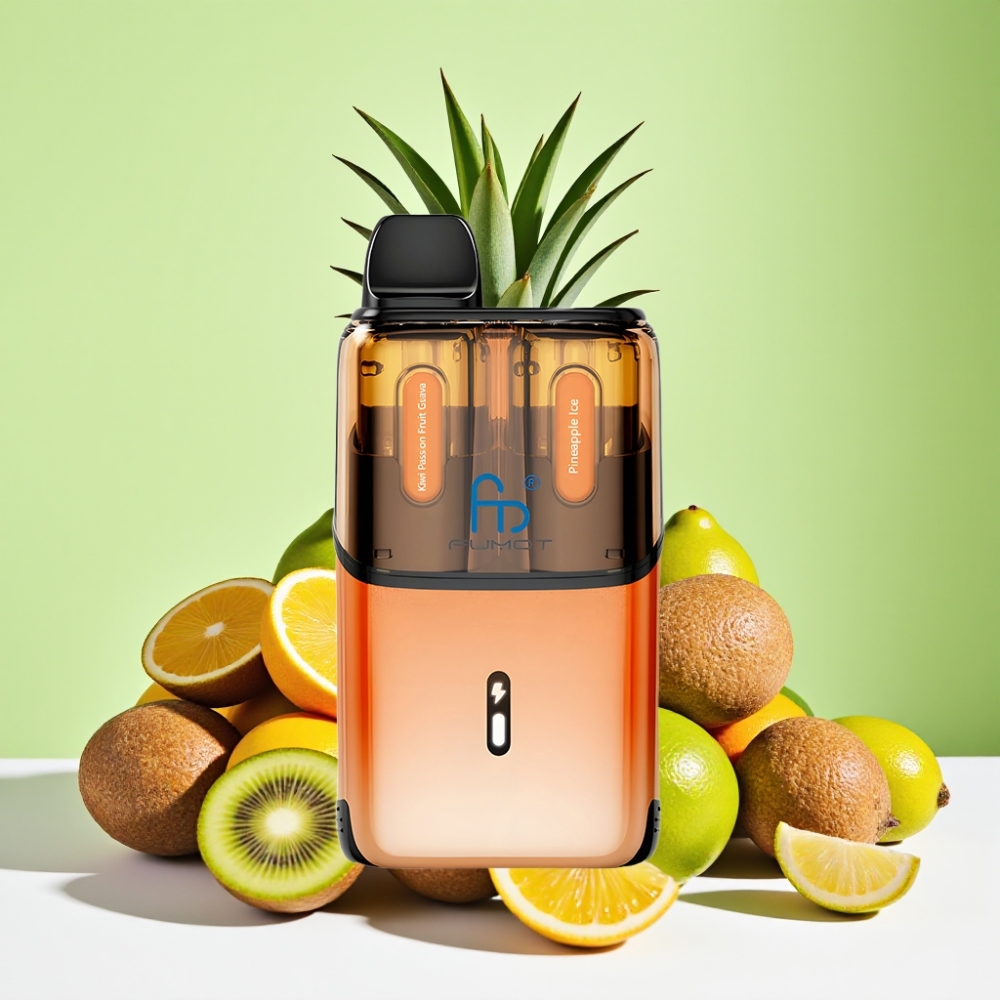 Fumot Ultra T32000 Vape القابلة للاستعمال مرة واحدة بنكهة الكيوي والماراكويا والجوافة - أناناس مثلج مع شحن سريع Type-C