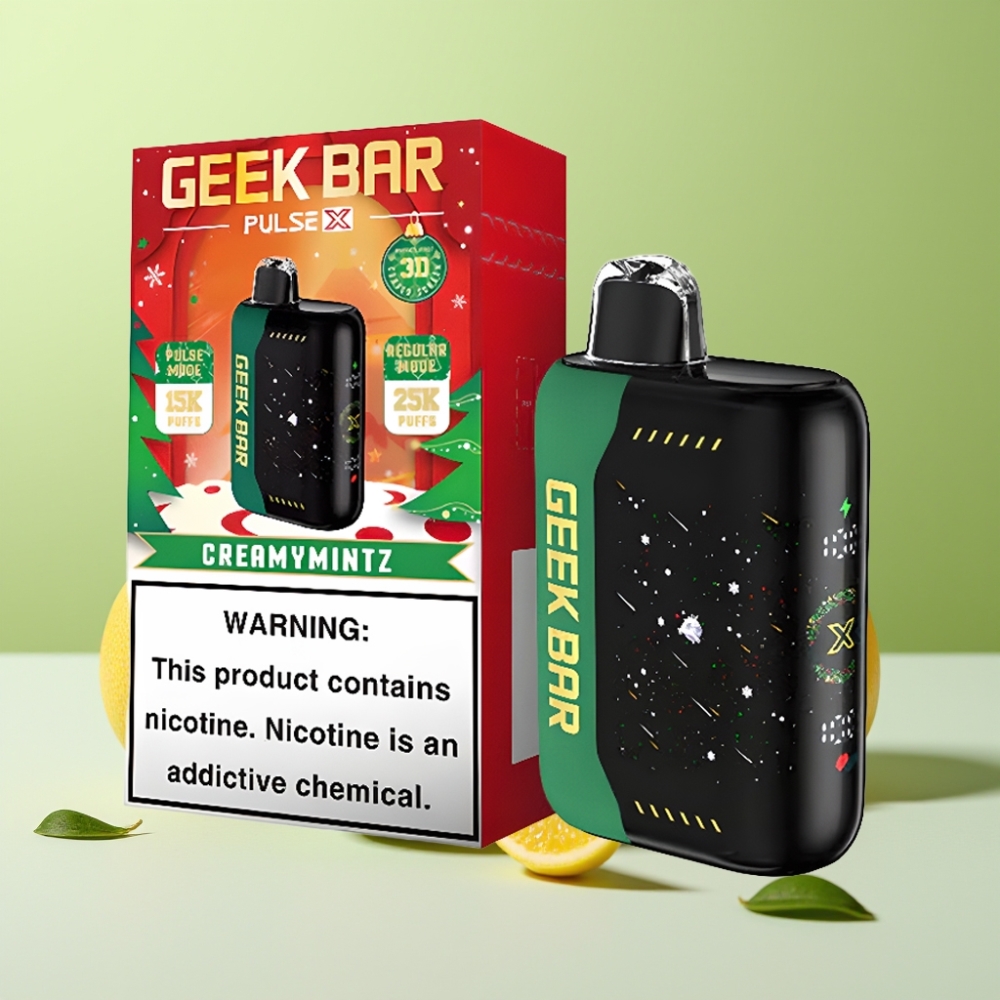 Geek Bar Pulse X 25000 نفخة إصدار عيد الميلاد مع شاشة منحنية ثلاثية الأبعاد وشاحن USB Type-C