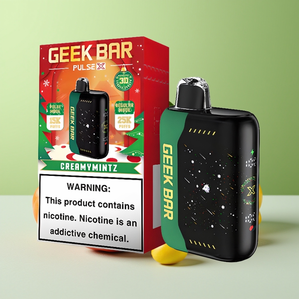 Geek Bar Pulse X 25000 نفخة إصدار عيد الميلاد مع شاشة منحنية ثلاثية الأبعاد وشاحن USB Type-C