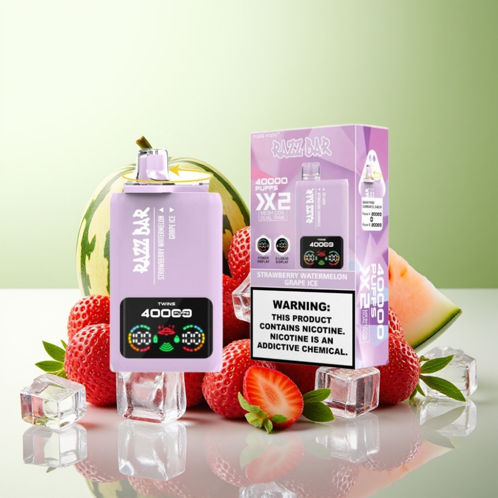 Razz Bar 40000 نفخة ستروبري ووترميلون وعنب آيس شاشة عرض وملف مزدوج 1.0Ω