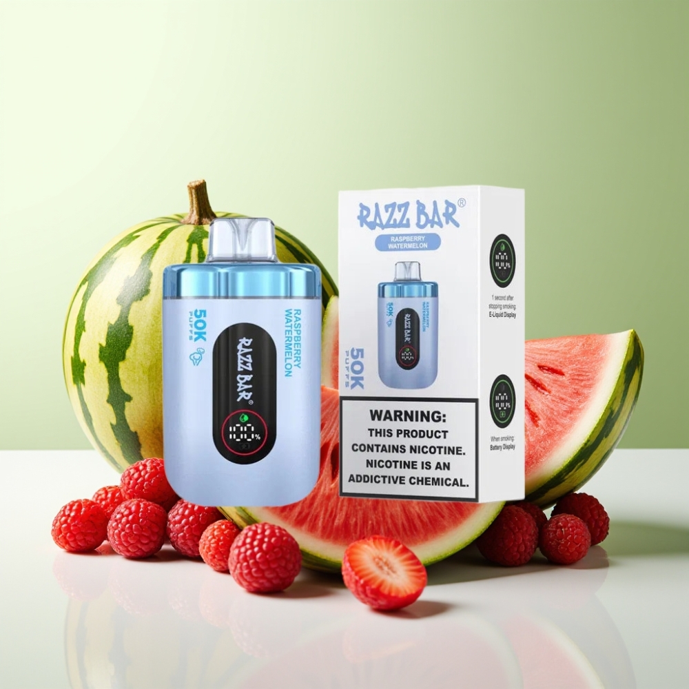 Razz Bar 50000 نَفَس جهاز فايب قابل للتخلص بطعم توت بري وبطيخ