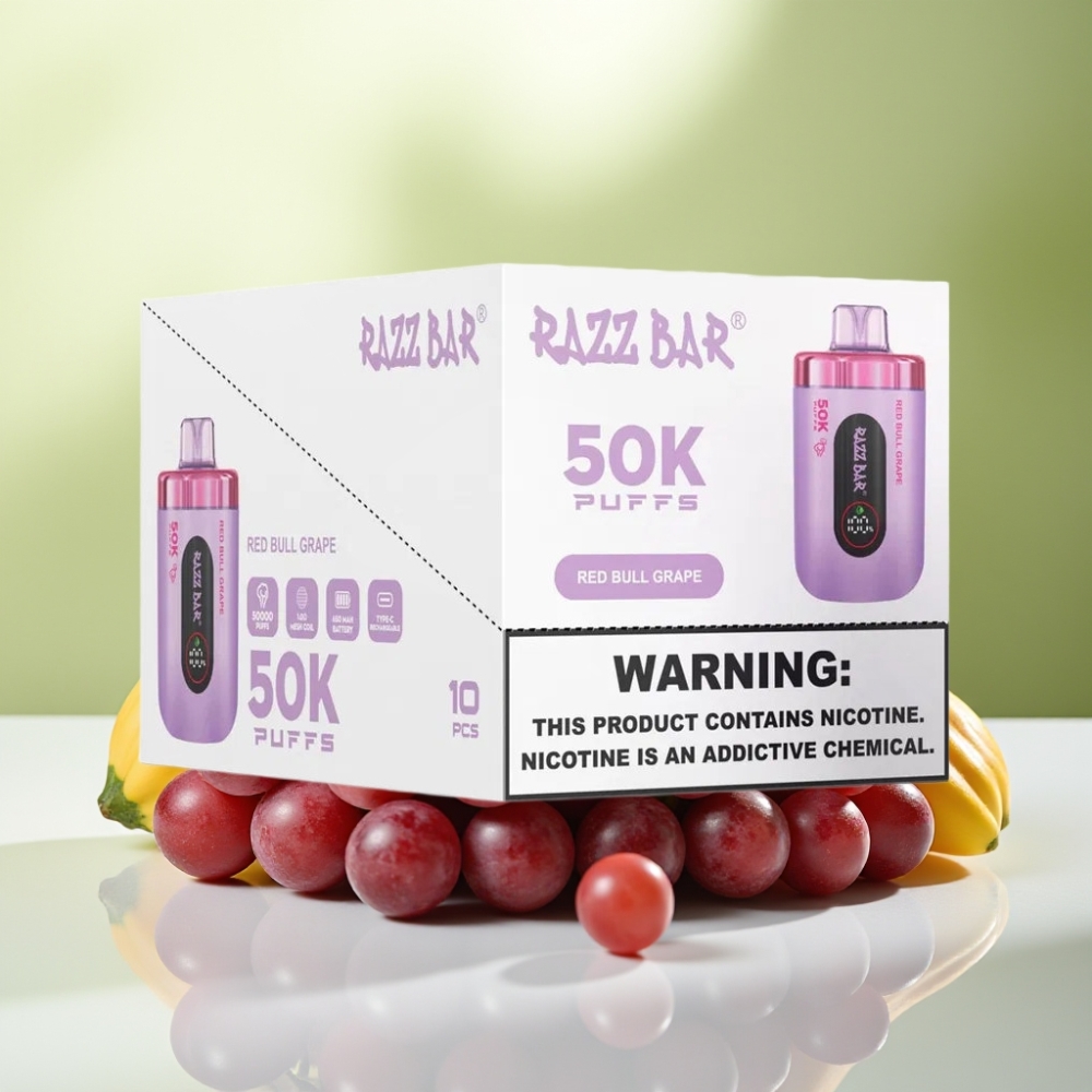 Razz Bar 50K Puffs Disposable Vape عنب ريد بول و 1.0 Ohm Mesh Coil