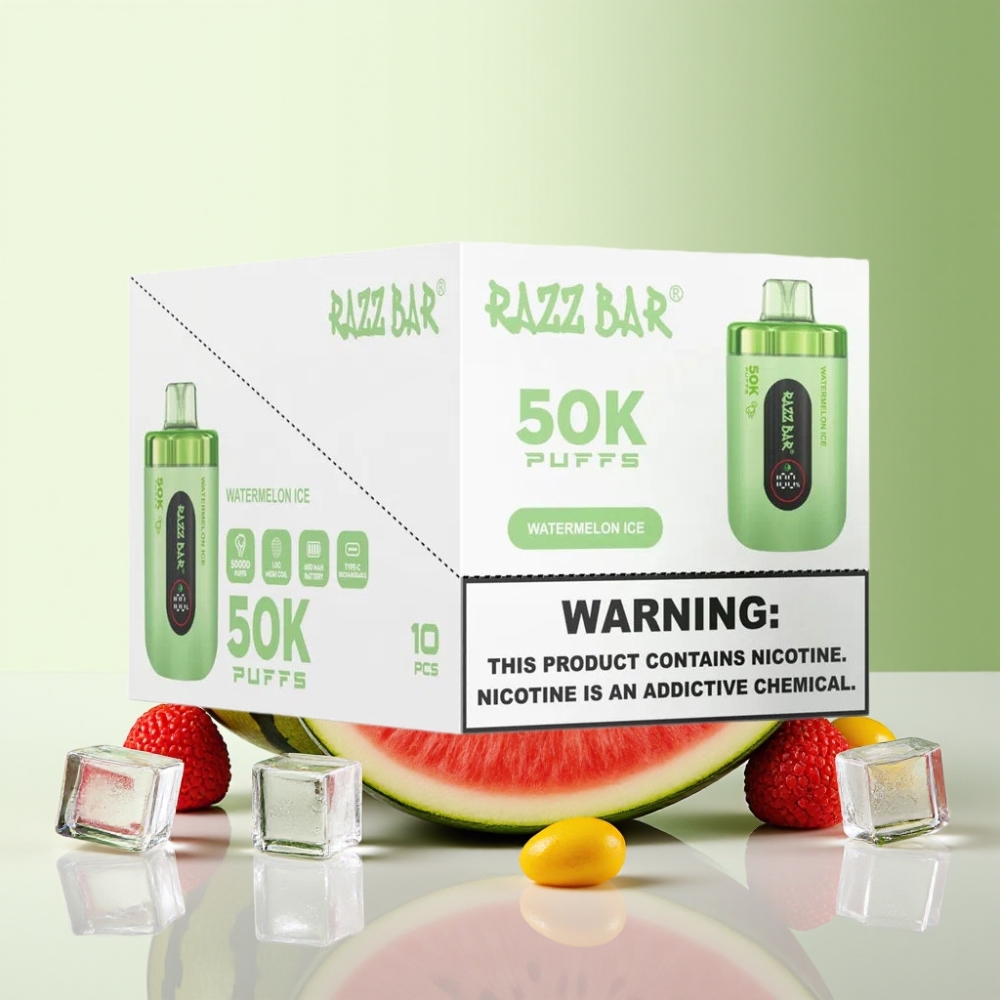 Razz Bar 50K Puffs Disposable Vape بطيخ مثلج مع 1.0 Ohm Mesh Coil
