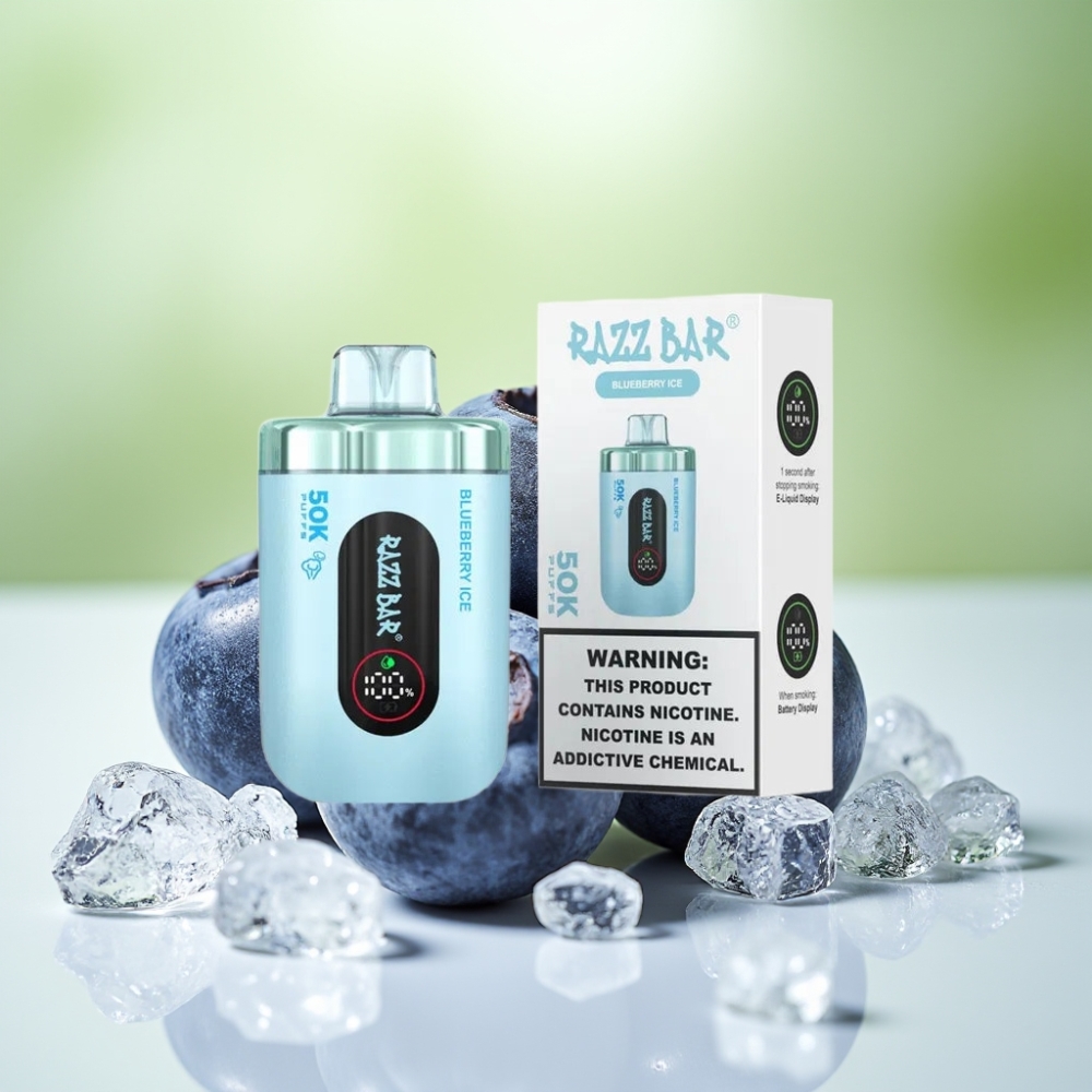 Razz Bar 50K Puffs Disposable Vape توت أزرق مثلج مع بطارية 650 مAh