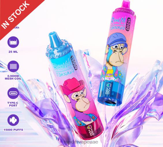 RandM Disposable Vape | الفراولة والبطيخ Fumot RandM Tornado جهاز 15000 فيب بالبطارية وشاشة العرض الاصدار 1 D06F829