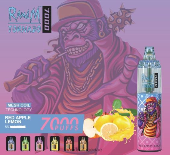RandM Disposable Vape | التفاح الأحمر والليمون RandM Tornado 7000 جهاز التحكم في تدفق الهواء 1 قطعة D06F8179