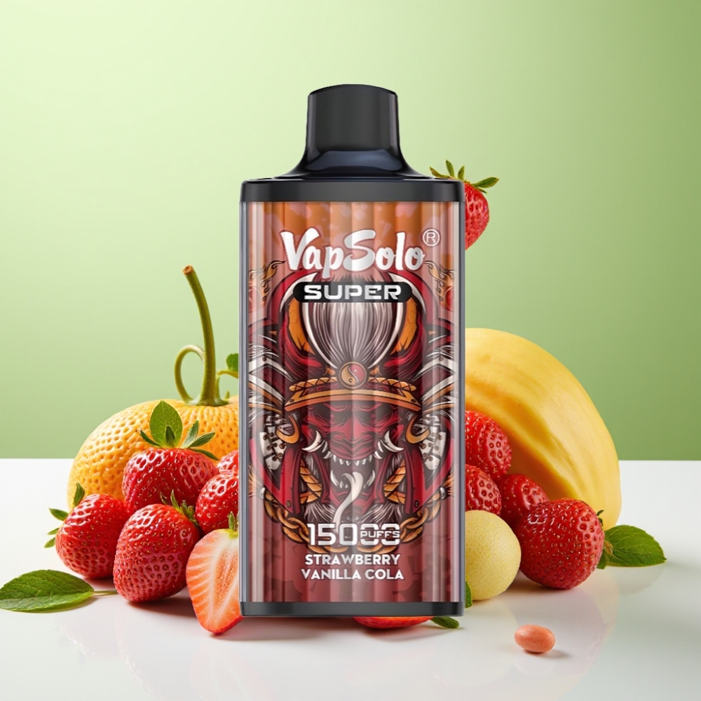 Vapsolo Super 15000 نفخة بنكهة الفراولة فانيولا كولا بسعة 40 مل و 850 ملي أمبير