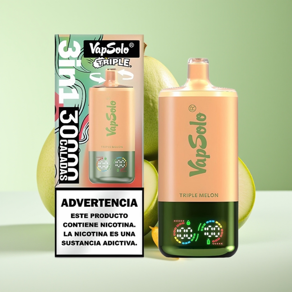 Vapsolo Triple 30000 نَفخة تبخير ثلاثي البطيخ بشاحن Type-C و 40مل سائل