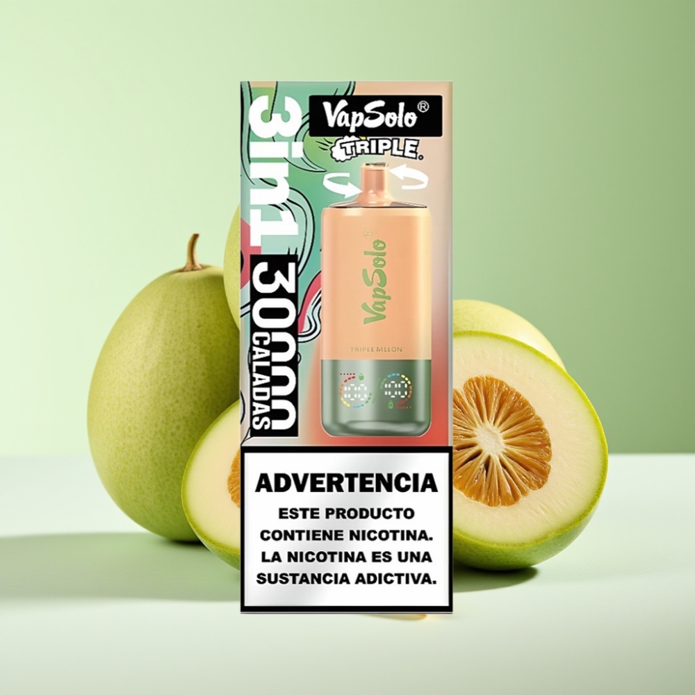 Vapsolo Triple 30000 نَفخة تبخير ثلاثي البطيخ بشاحن Type-C و 40مل سائل