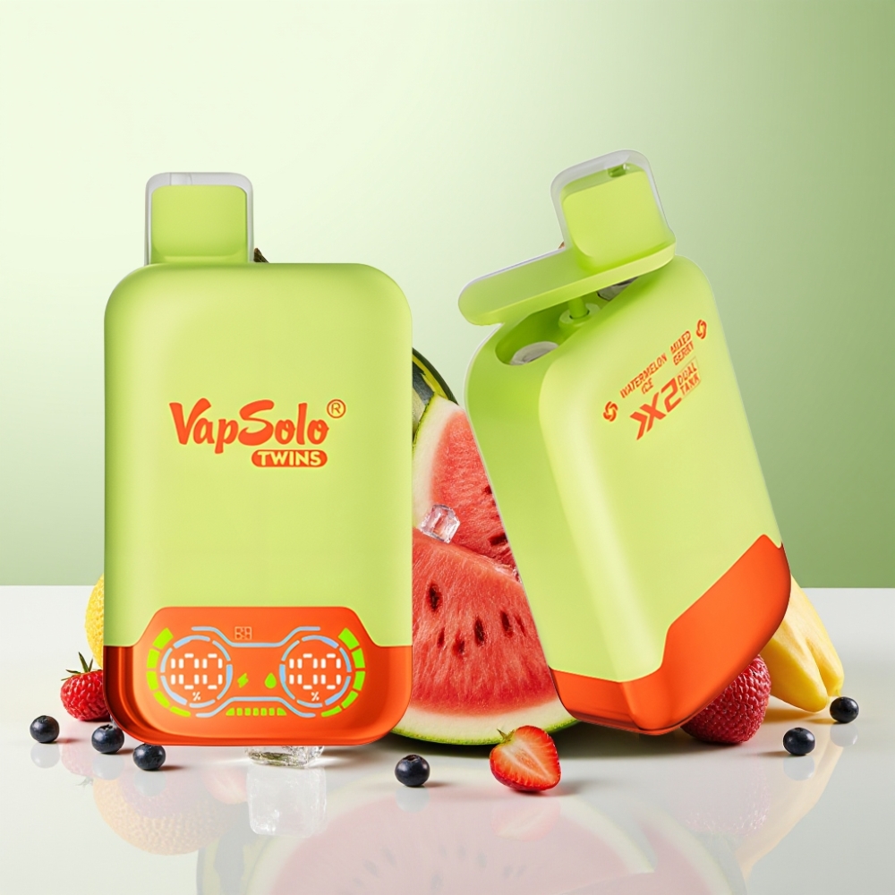 Vapsolo Twins 20000 نفخة تبخير قابل للتصريف بطعم بطيخ مثلج وتوت مختلط