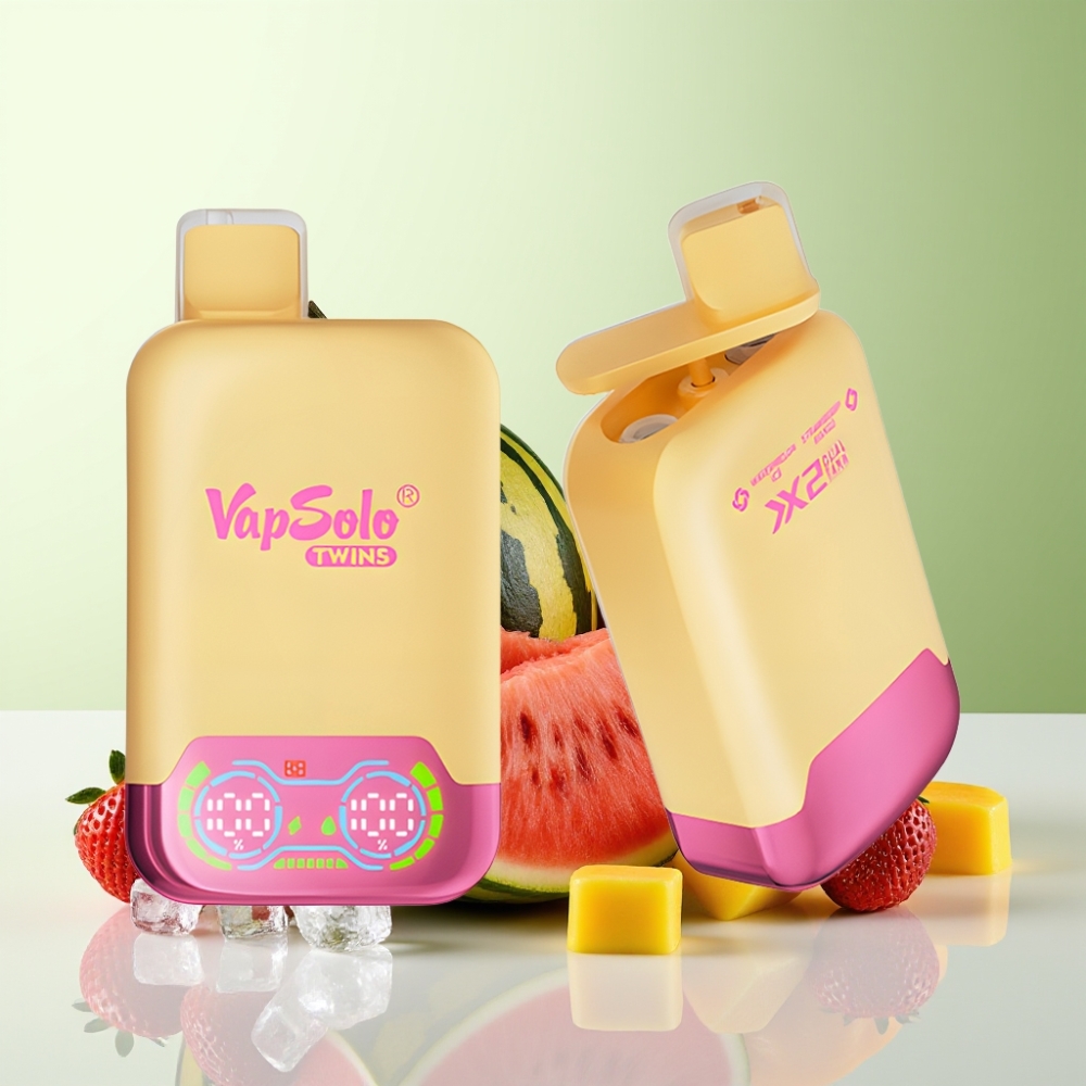 Vapsolo Twins 20000 نفخة جهاز تبخير بنكهات البطيخ المثلج والمانجو بالفراولة