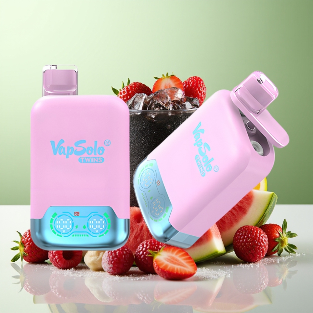 Vapsolo Twins 20000 Puffs تبخير قابل للتصرف أسود ثلج فاكهة التنين فراولة وتوت العليق بطيخ 40 مل