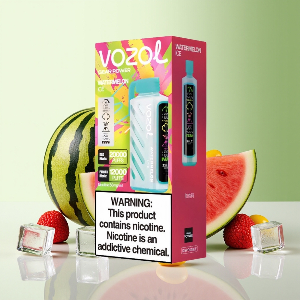 VOZOL Gear Power 20000 Puffs فواحة بطارية بنكهة البطيخ المثلج بتقنية S.i.L.C. Tech وشاشة كاملة