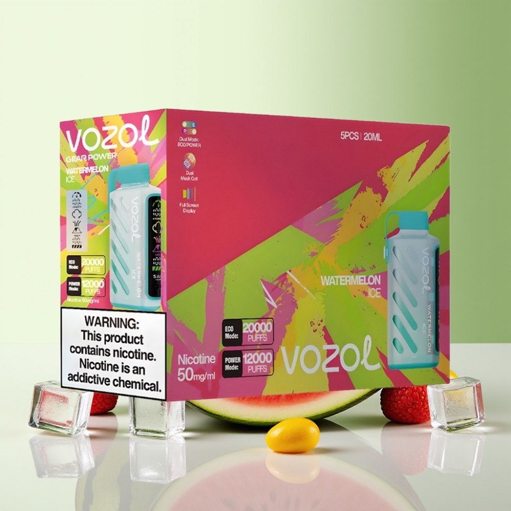 VOZOL Gear Power 20000 Puffs فواحة بطارية بنكهة البطيخ المثلج بتقنية S.i.L.C. Tech وشاشة كاملة